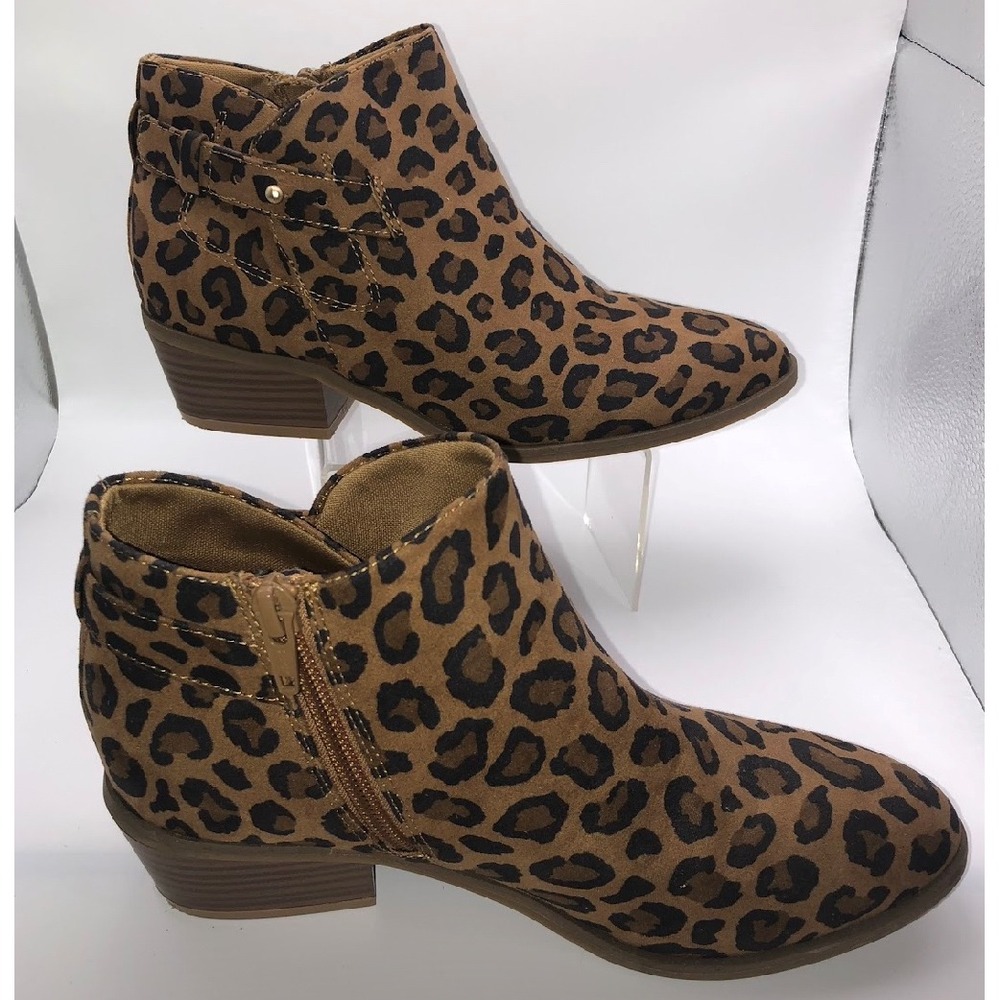 Old Navy Women's Size 6 Leopard Print Ankle Boots Side Zip Block Heel EXCELLENT